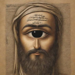 Depict the mythical creature Al-Masih ad-Dajjal as a one-eyed being with the word 'Kafir' engraved onto its forehead