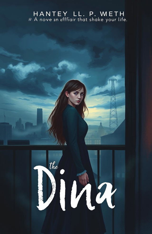 A captivating book cover illustration for a novel about a character named Dina, who experiences turmoil from an affair that shakes her life