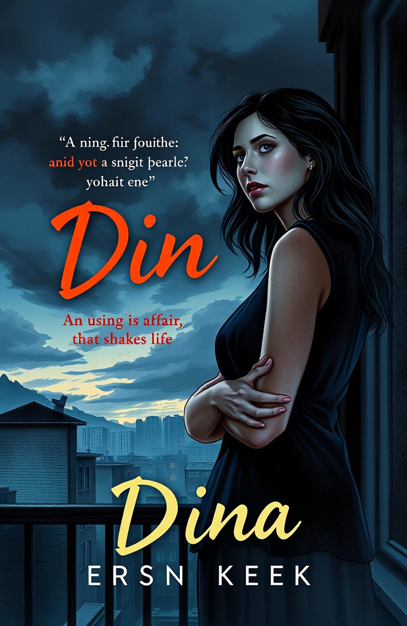 A captivating book cover illustration for a novel about a character named Dina, who experiences turmoil from an affair that shakes her life