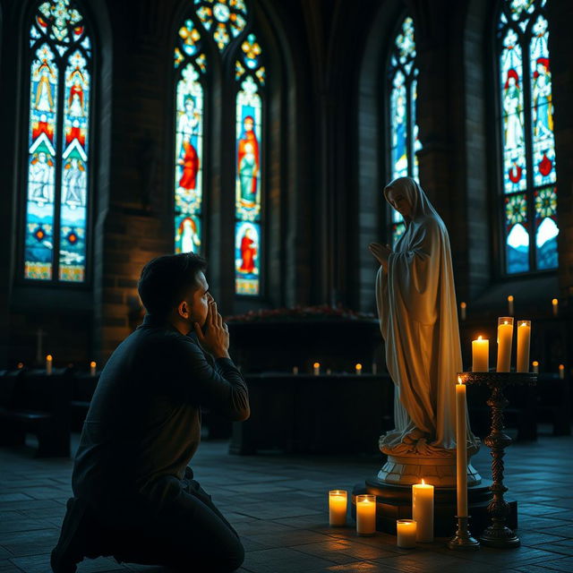 A serene and reflective scene inside a grand cathedral in Glencoe, Highlands of Scotland