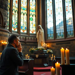 A serene and reflective scene inside a grand cathedral in Glencoe, Highlands of Scotland