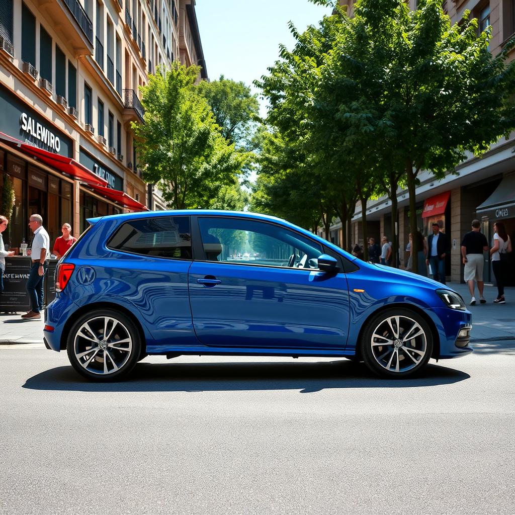 A street version of a Volkswagen Polo, showcasing a compact and sporty design with a sleek silhouette