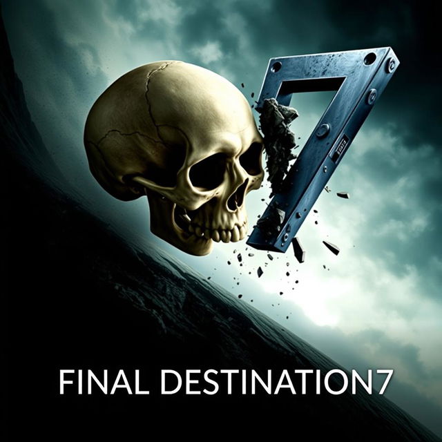 A movie poster for 'Final Destination 7', featuring a skull falling towards an abyss