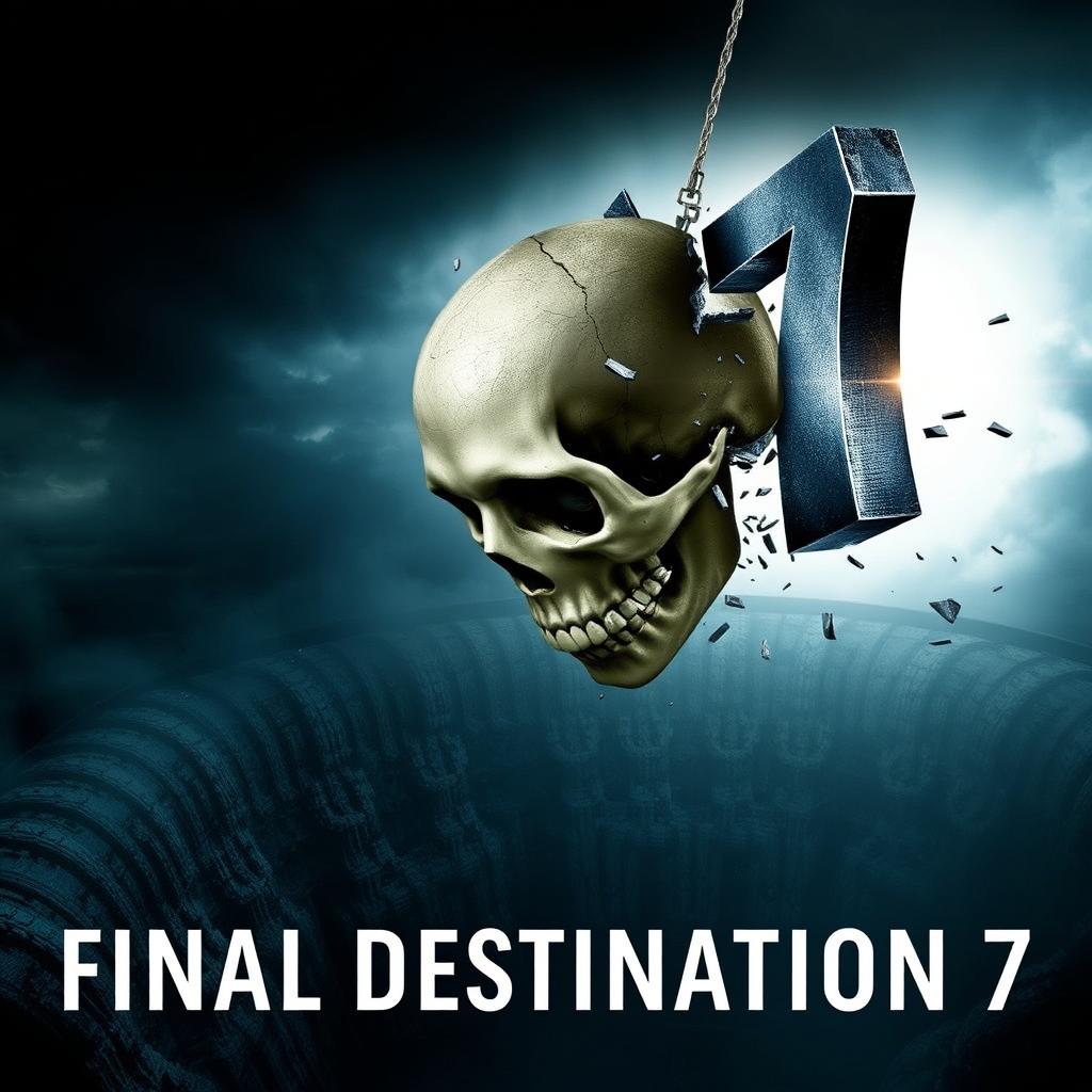 A movie poster for 'Final Destination 7', featuring a skull falling towards an abyss