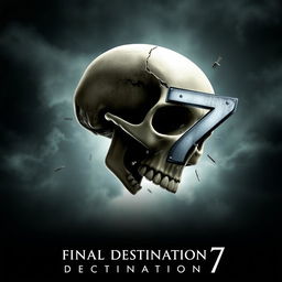A movie poster for 'Final Destination 7', featuring a close-up view of a skull falling into a void