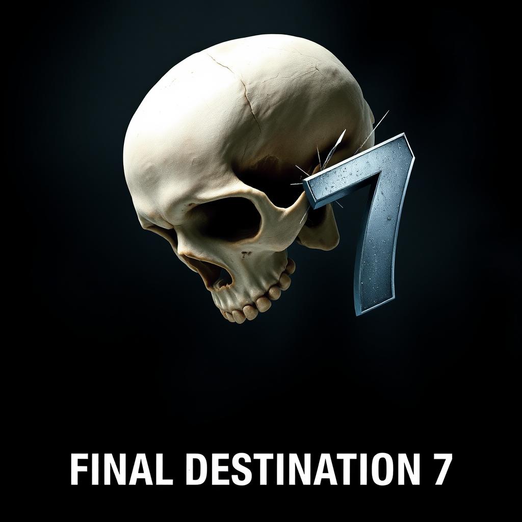 A movie poster for 'Final Destination 7', featuring a close-up view of a skull falling into a void