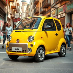 A street view of a 2025 Fiat Uno Mille, showcasing its compact and retro-modern design