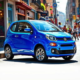 A 2025 Fiat Uno, designed for street use, displayed in a vibrant urban environment