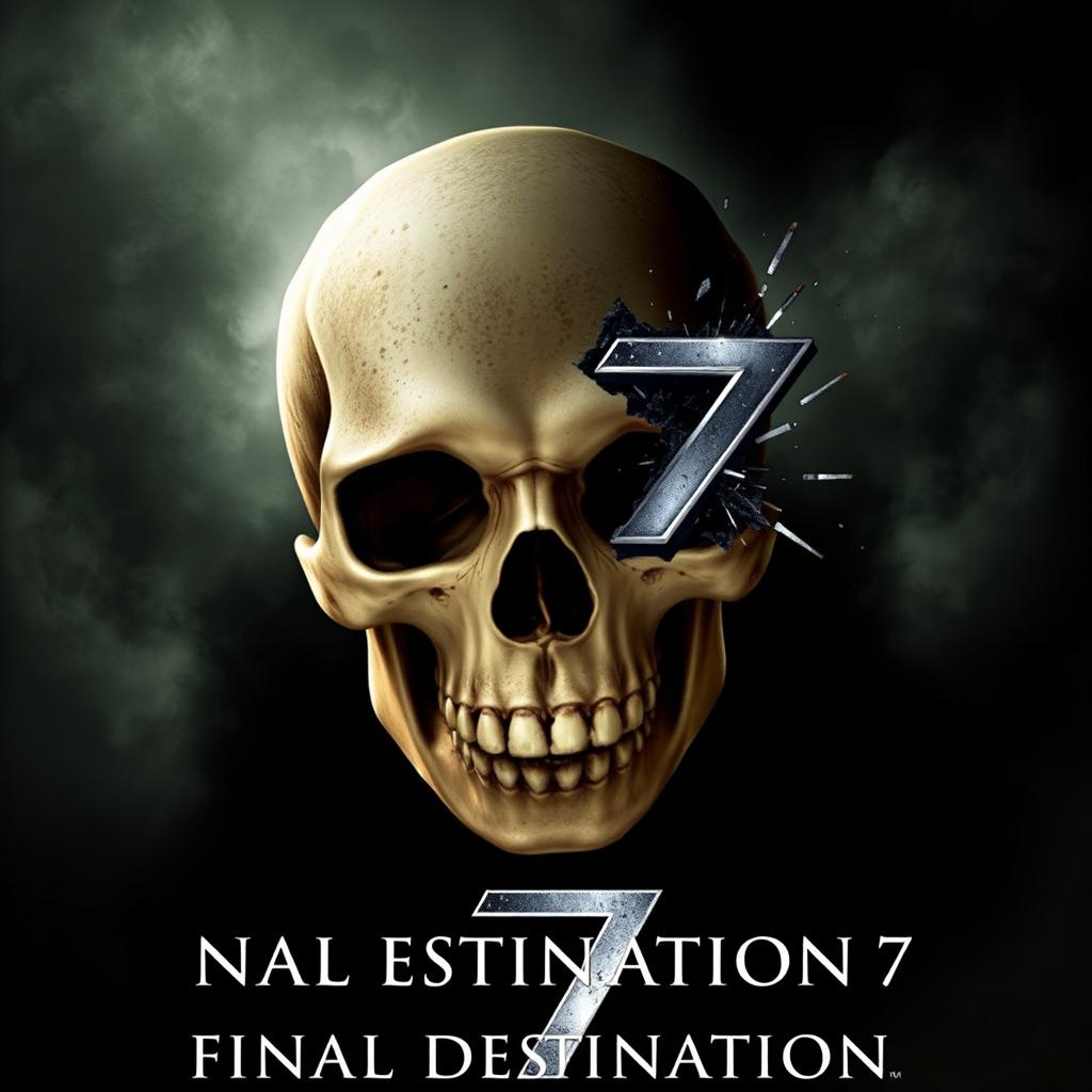 A movie poster for Final Destination 7 featuring a large, realistic human skull facing forward, positioned at the center of the image