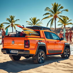 A 2025 Volkswagen Saveiro Surf, displayed in an adventurous outdoor setting, showcasing its pickup truck design tailored for a lifestyle of exploration and fun