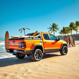 A 2025 Volkswagen Saveiro Surf, displayed in an adventurous outdoor setting, showcasing its pickup truck design tailored for a lifestyle of exploration and fun