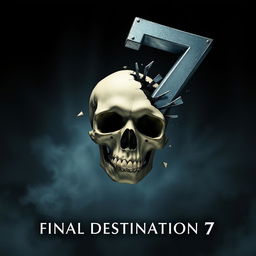 A movie poster for 'Final Destination 7' featuring a skull falling into the abyss
