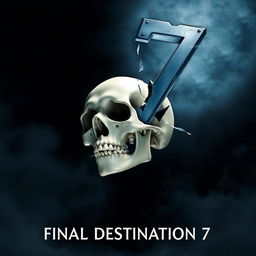 A movie poster for 'Final Destination 7' featuring a skull falling into the abyss