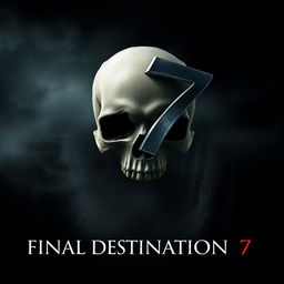 A movie poster for 'Final Destination 7', featuring a frontal view of a skull precariously positioned above a deep abyss