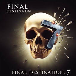 A dramatic movie poster for 'Final Destination 7', featuring a skull falling into an abyss