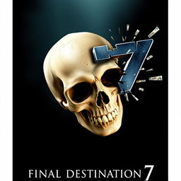 A dramatic movie poster for 'Final Destination 7', featuring a skull falling into an abyss