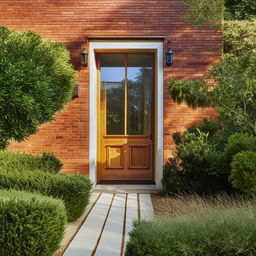 A cozy, welcoming home with a well-kept garden, a brick facade, and a large oak door