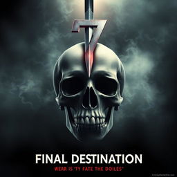 A movie poster in the style of Final Destination, featuring a large, realistic skull at the center