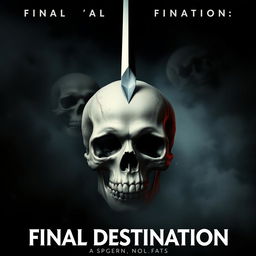 A movie poster in the style of Final Destination, featuring a large, realistic skull at the center