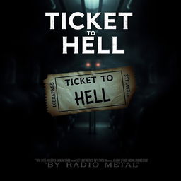 A dramatic cinematic poster for the movie title "Ticket To Hell" with the subtitle "By Radio Metal"