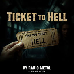 A dramatic cinematic poster for the movie title "Ticket To Hell" with the subtitle "By Radio Metal"
