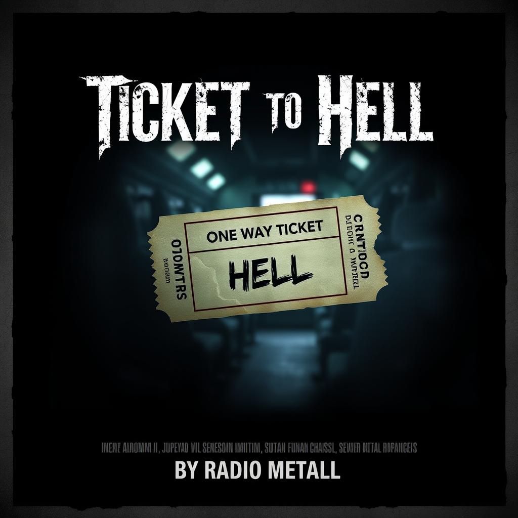 A dramatic cinematic poster for the movie title "Ticket To Hell" with the subtitle "By Radio Metal"