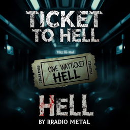 A dramatic cinematic poster for the movie title "Ticket To Hell" with the subtitle "By Radio Metal"