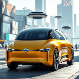 A futuristic concept car representing a Volkswagen model set in the year 2025