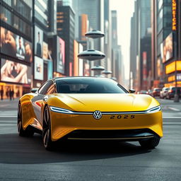 A futuristic concept car representing a Volkswagen model set in the year 2025