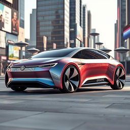 A futuristic concept car representing a Volkswagen model set in the year 2025