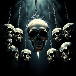 A dramatic movie poster in the style of 'Final Destination' featuring 9 skulls falling from above into an abyss