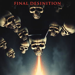A dramatic movie poster in the style of 'Final Destination' featuring 9 skulls falling from above into an abyss