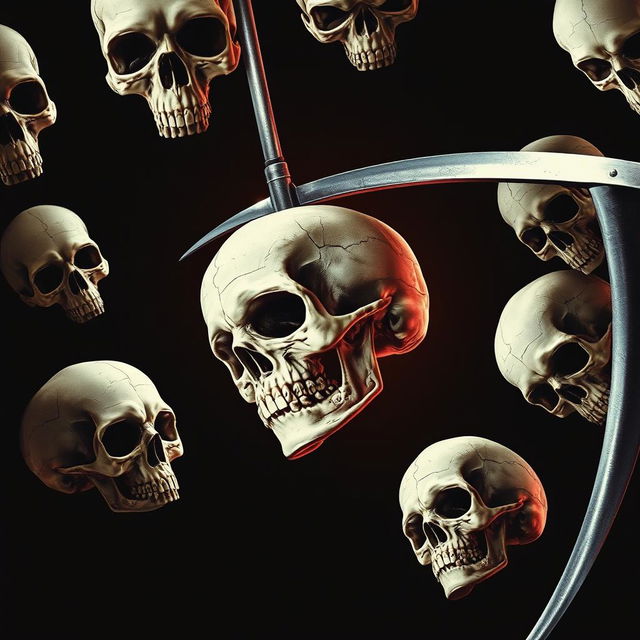 A movie poster in the style of Final Destination featuring eight skulls falling from above into the void