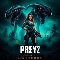Teaser poster for 'Prey 2' (2025) featuring Amber Midthunder in a thrilling sci-fi setting
