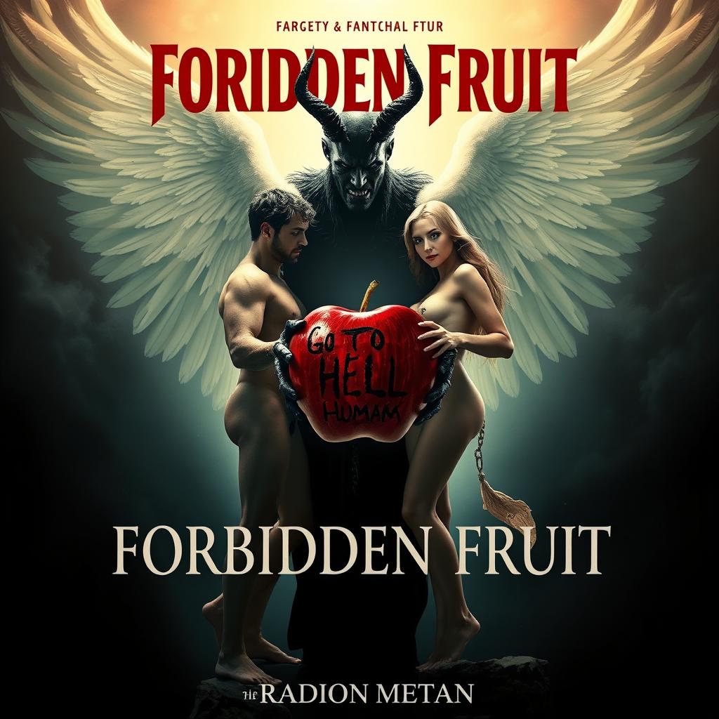 A dramatic cinematic poster for the movie title "Forbidden Fruit" with the subtitle "By Radio Metal"