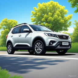A highly realistic illustration of a 2011 Chery Tiggo car, showcasing its distinctive compact SUV design