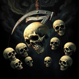 A thrilling movie poster in the style of 'Final Destination', featuring eight skulls plummeting down into an abyss