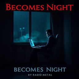 A chilling cinematic horror movie poster for the title "Becomes Night" with the subtitle "By Radio Metal"