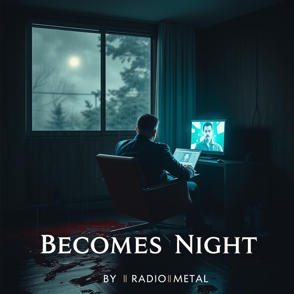 A chilling cinematic horror movie poster for the title "Becomes Night" with the subtitle "By Radio Metal"