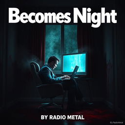 A chilling cinematic horror movie poster for the title "Becomes Night" with the subtitle "By Radio Metal"
