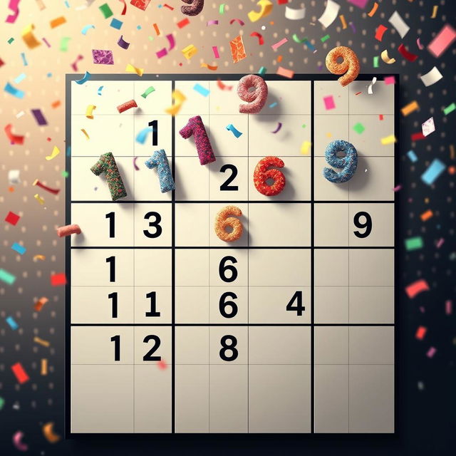 A captivating depiction of a killer Sudoku puzzle, prominently displaying a grid in the foreground with some numbers already filled in