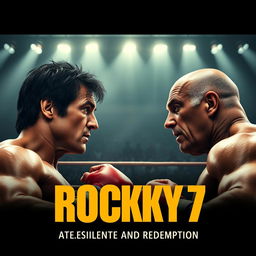 Teaser poster for 'Rocky 7' featuring Sylvester Stallone and Dolph Lundgren in an intense boxing setting