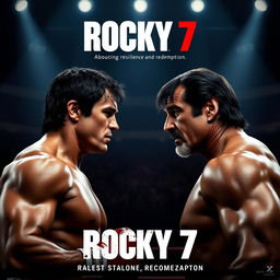 Teaser poster for 'Rocky 7' featuring Sylvester Stallone and Dolph Lundgren in an intense boxing setting