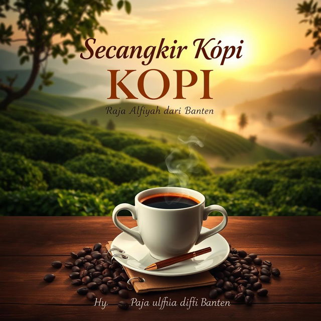 A stunning book cover design for 'Secangkir Kopi: Raja Alfiyah dari Banten'