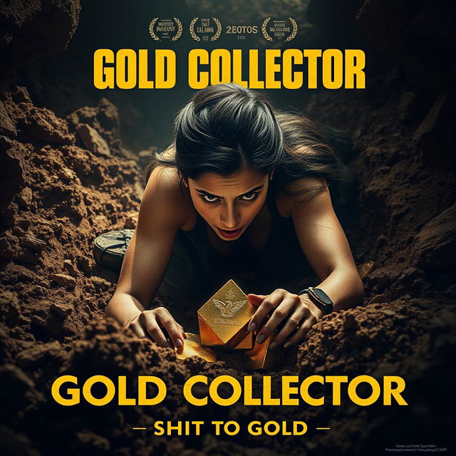 An eye-catching cinematic poster for the movie title "Gold Collector" with the subtitle "Shit to Gold"