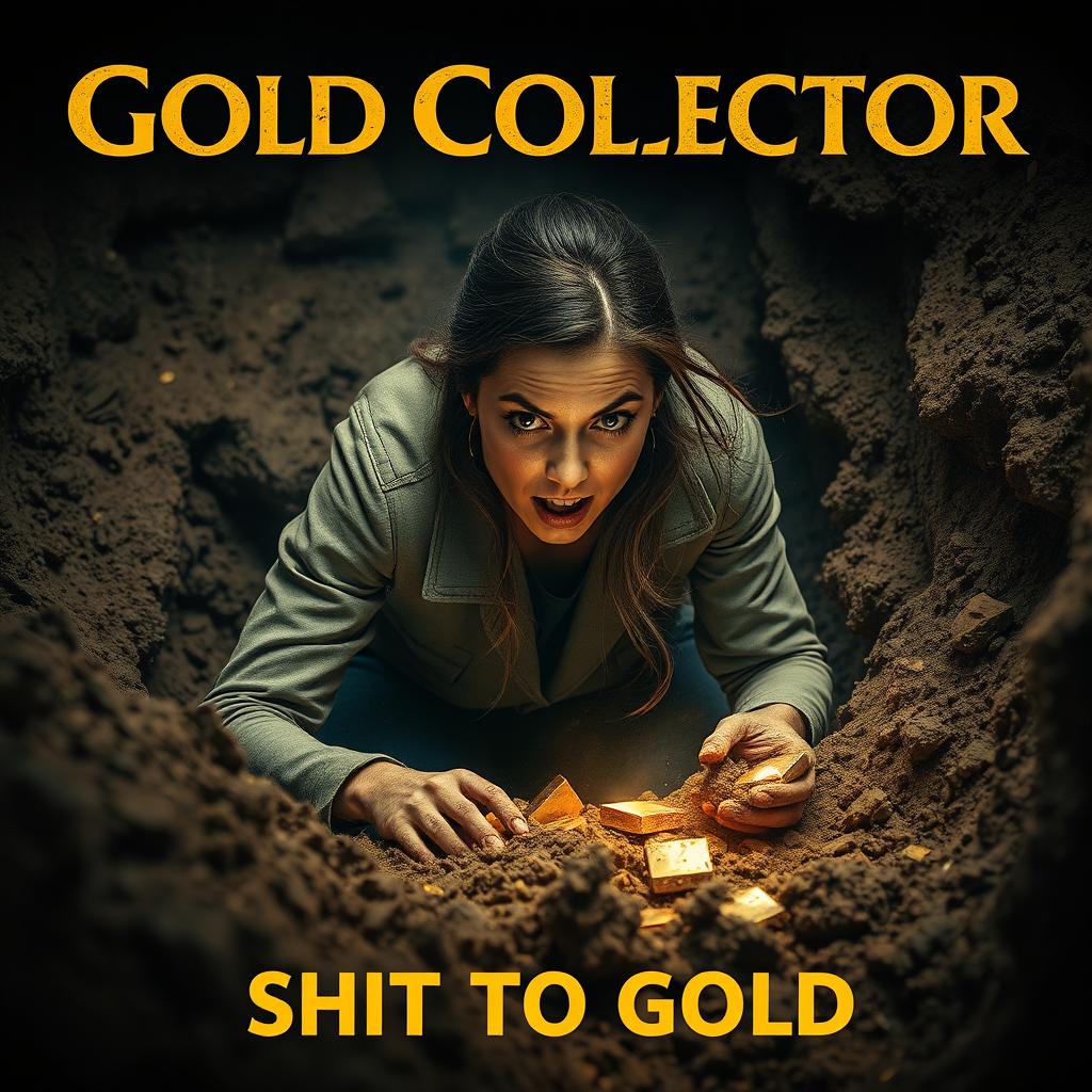 An eye-catching cinematic poster for the movie title "Gold Collector" with the subtitle "Shit to Gold"