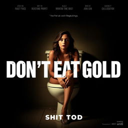 A striking cinematic poster for the movie title "Don't Eat Gold" with the subtitle "Shit to Gold"