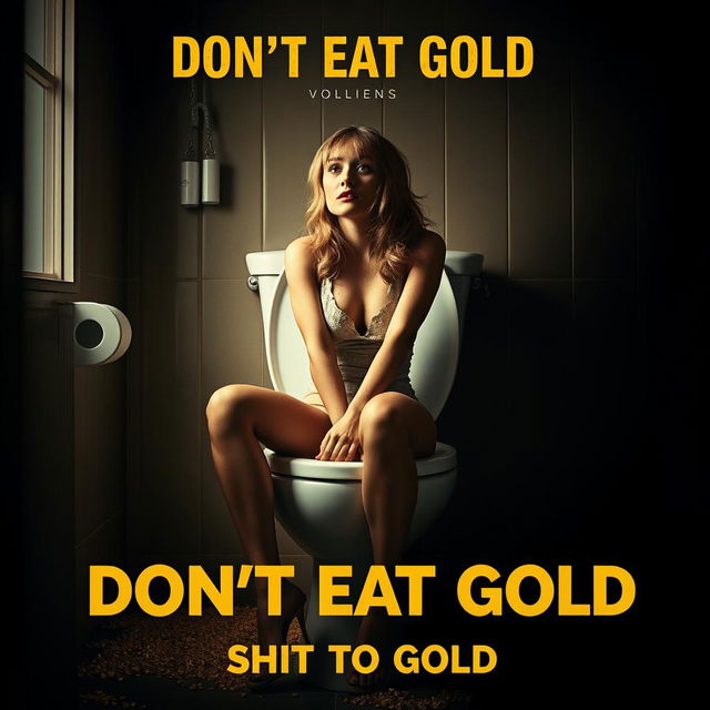 A striking cinematic poster for the movie title "Don't Eat Gold" with the subtitle "Shit to Gold"