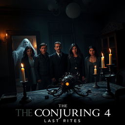 An eerie and atmospheric scene from 'The Conjuring 4: Last Rites (2025)', showcasing a chilling moment with a ghostly apparition beside it