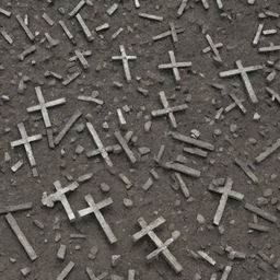 Generate an image of many crosses being destroyed, turning into rubble, symbolizing a significant shift and transformation of religious icons.